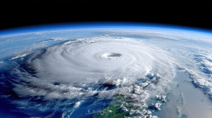 A stunning view of a massive hurricane swirling over the ocean from space, showcasing nature's raw power and beauty.