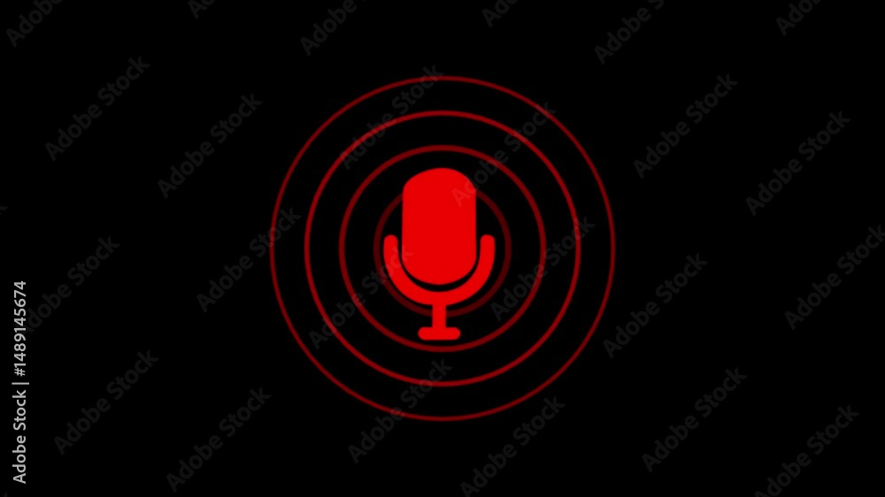 Poster white color radio wave and voice recording podcast microphone button icon animation. microphone soun