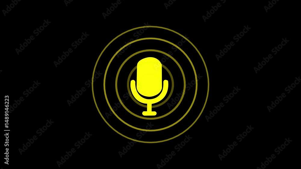 Poster white color radio wave and voice recording podcast mic microphone button icon animation. microphone 
