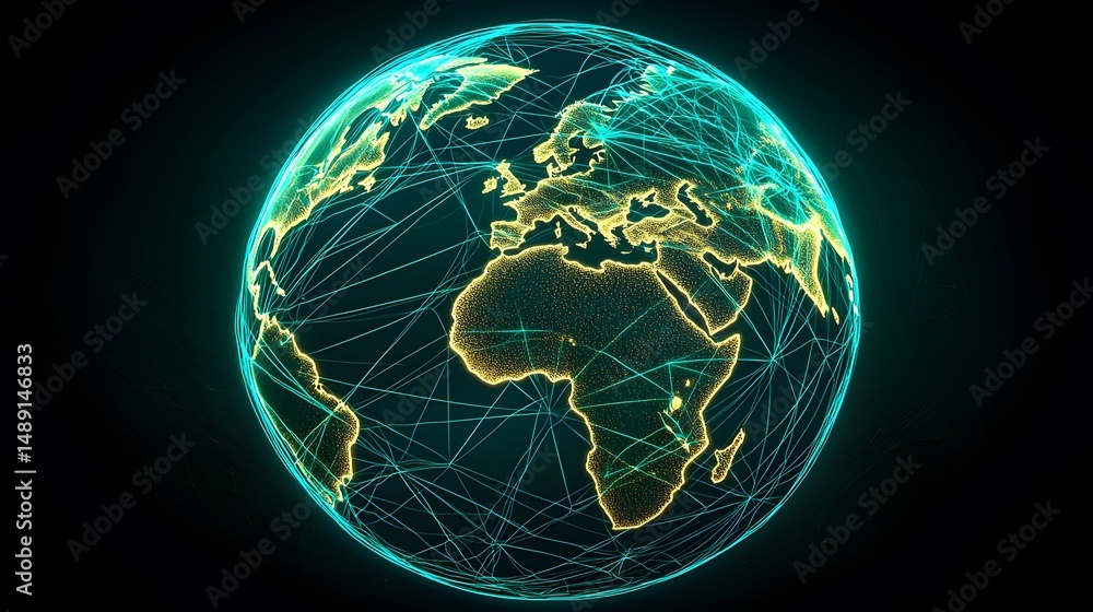 Aufkleber the image shows a stylized, glowing digital representation of planet earth, with interconnected line