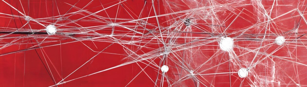 Abstract network design on a crimson backdrop.