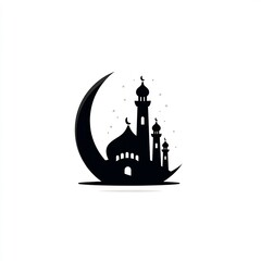 Fototapeta premium Mosque Silhouette with Crescent Moon