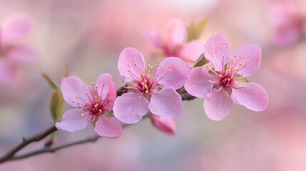 Obraz premium Delicate Pink Cherry Blossom Flowers with Soft Blurred Background
