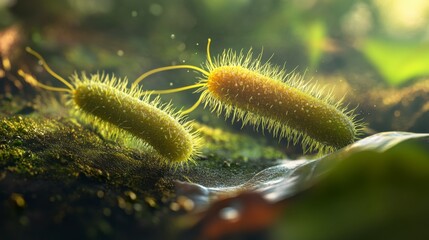 Fototapeta premium Close-Up View of Colorful Bacteria on Mossy Surface in Nature