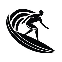 Surfer silhouette riding ocean wave crest