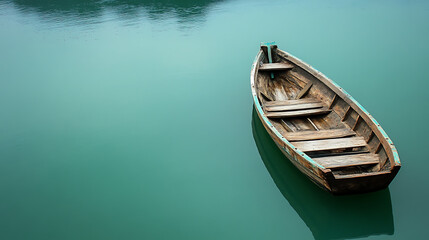 Lone wooden boat floating atop the serene waters of Halong Bay (1)