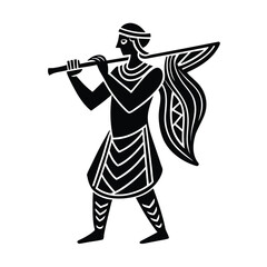Ancient greek musician silhouette playing flute
