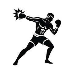Powerful boxer silhouette striking a punch