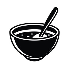 Delicious soup in bowl with spoon silhouette