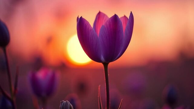wild purple flower on sunset background. Abstract wallpaper. Floral design.