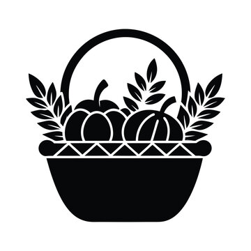 recommend clip art: Autumn harvest basket silhouette pumpkins leaves