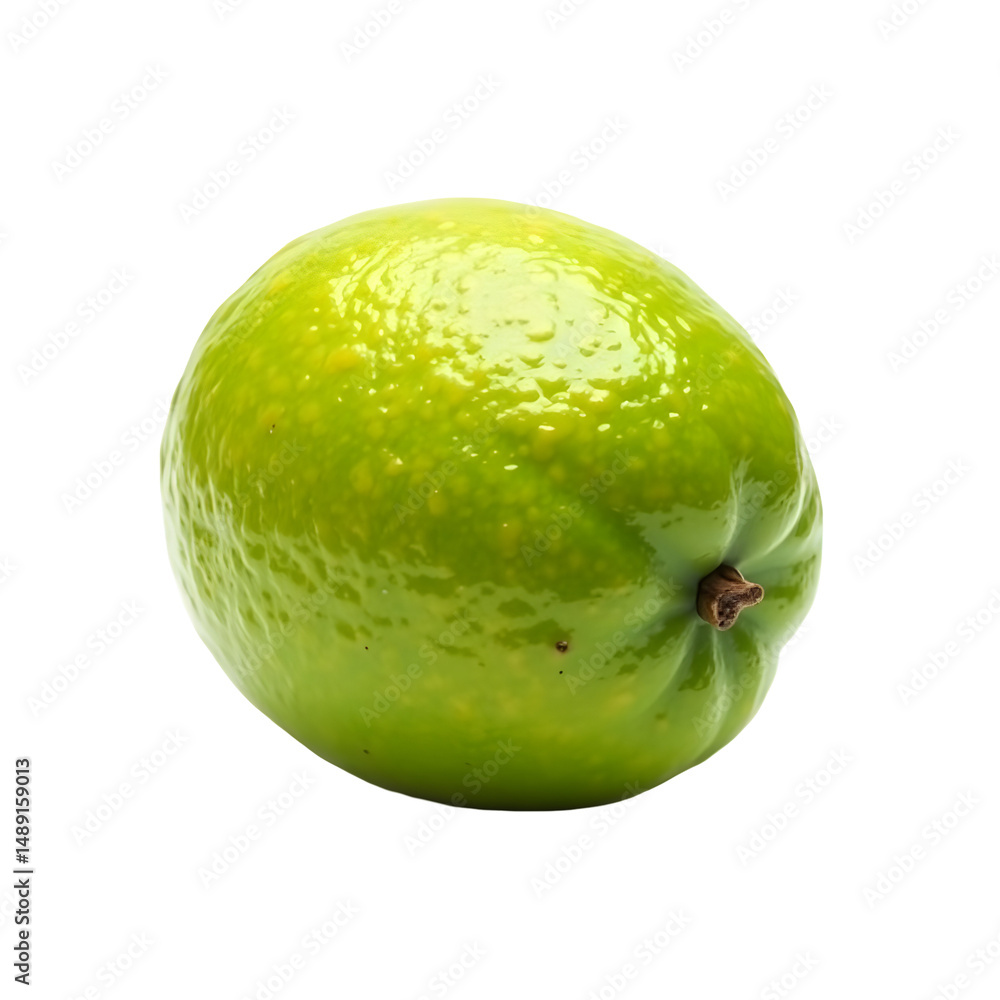 Poster detailed photorealistic depiction of a single guava fruit isolated on a plain background with high r