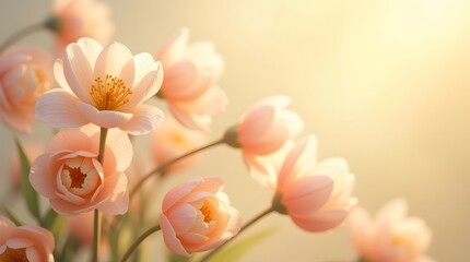 Obraz premium Close-up of peach-colored flowers with a soft, warm background. Ideal for projects needing a touch of elegance and natural beauty.