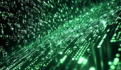 Green Digital Matrix Flow with Binary Code and Light Effect