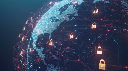 Cybersecurity Concept with Global Network and Digital Lock Icons