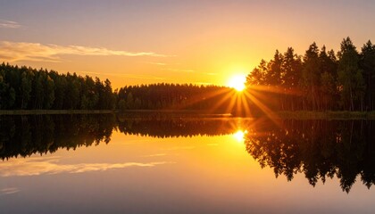 Obraz premium Sunset glow over lake reflections