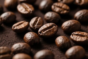Naklejka premium Close Up of Roasted Coffee Beans Dark Brown Texture Background
