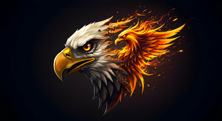 Eagle Transforming to Phoenix Illustration on Dark Background