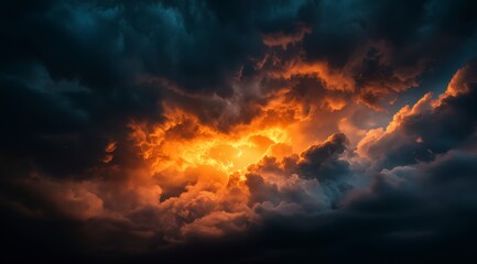 Dramatic Sunset Behind Dark Storm Clouds in Vibrant Sky