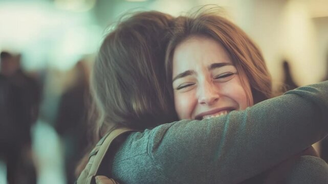 Two friend meet and hug each other with happy face