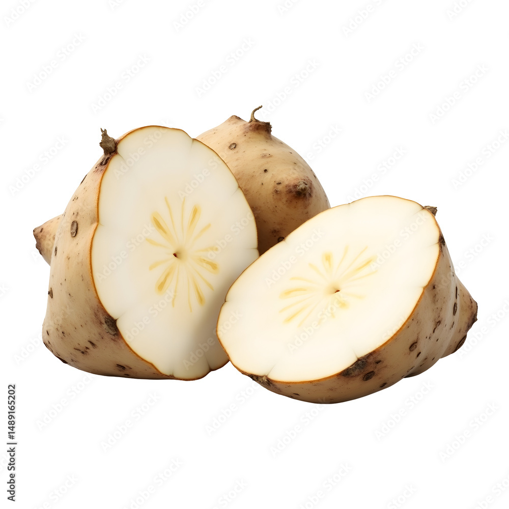 Poster detailed rendering of cassava roots revealing their unique internal structure and texture against a 
