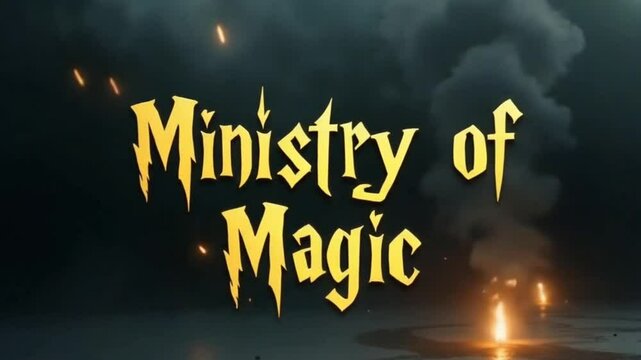 Ministry of Magic&rdquo; Glowing Text with Smoke and Sparks - Fantasy Magic Title with Glowing Gold Text and Smoke Effects