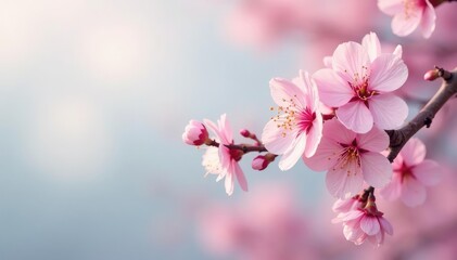 Naklejka premium Delicate pink sakura blossoms, soft pastel background, japanese background, spring pattern