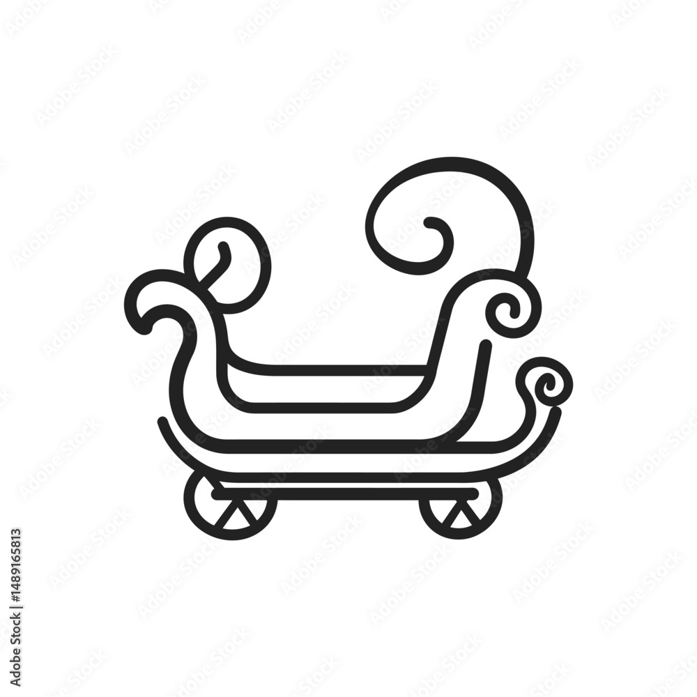 Poster minimalist boat icon outlines an ancient chariot with decorative scrolls on a transparent backdrop