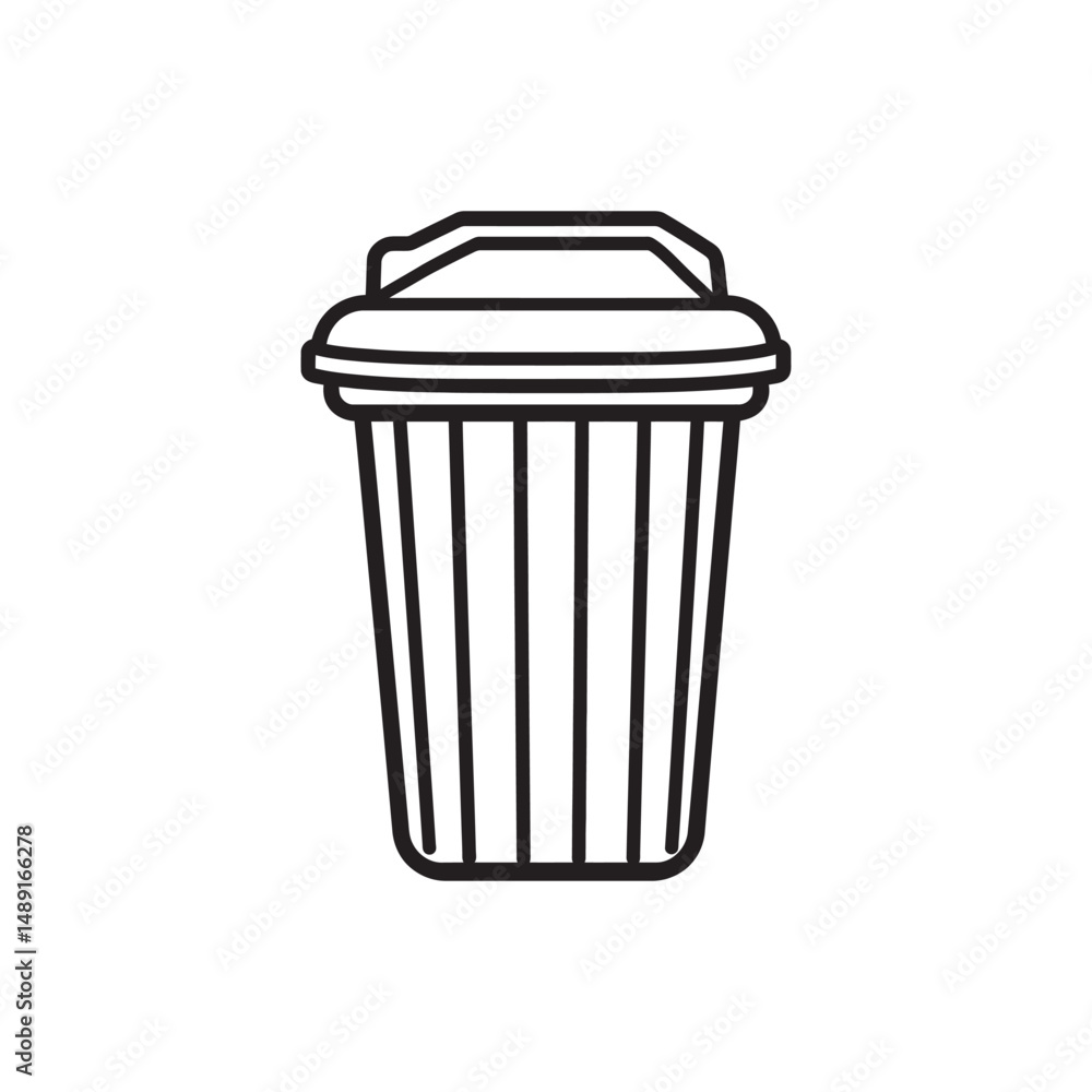 Poster minimalist container shows bold outlines and horizontal ridges with the having a transparent backgro
