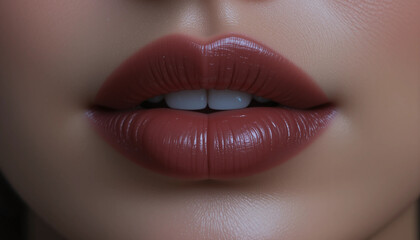 Fototapeta premium Sensual Whisper: A close-up shot of full, plump lips, painted in a rich, luxurious shade, offering a glimpse of captivating beauty and allure.