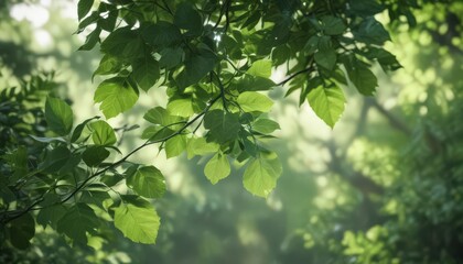 Blurred green leaves, soft light, indistinct shapes,  ecology,  undergrowth