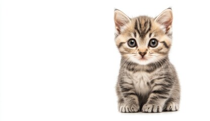 Fototapeta premium Adorable Tabby Kitten with Striking Eyes on White Background