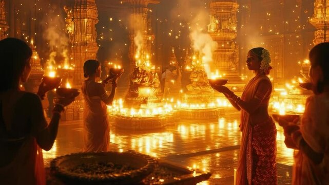 People celebrating the festival with joyful dance and heartfelt prayers to the divine, surrounded by vibrant colors and cultural rhythms.