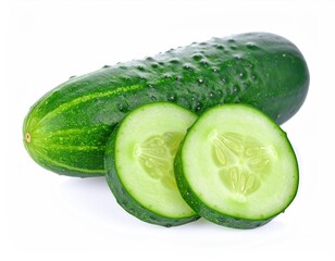 Close-Up of Fresh Cucumber with Slices Isolated on White Background