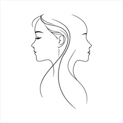 two women faces side profile line art beauty vector illustration. Line Art Two Women Face Logo Vector Illustration