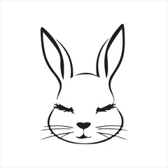Cute cartoon line art bunny and rabbit face icons for kids and spring designs vector illustration
