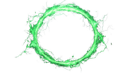 Glowing Electric Green Lightning Round Frame Isolated on Transparent Background for Dynamic, Energy, and Futuristic Design Concepts