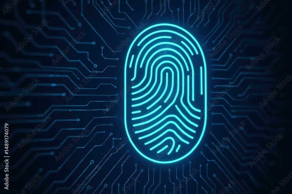 Poster digital fingerprint on circuit background representing modern security technology concepts