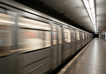Subway train in motion