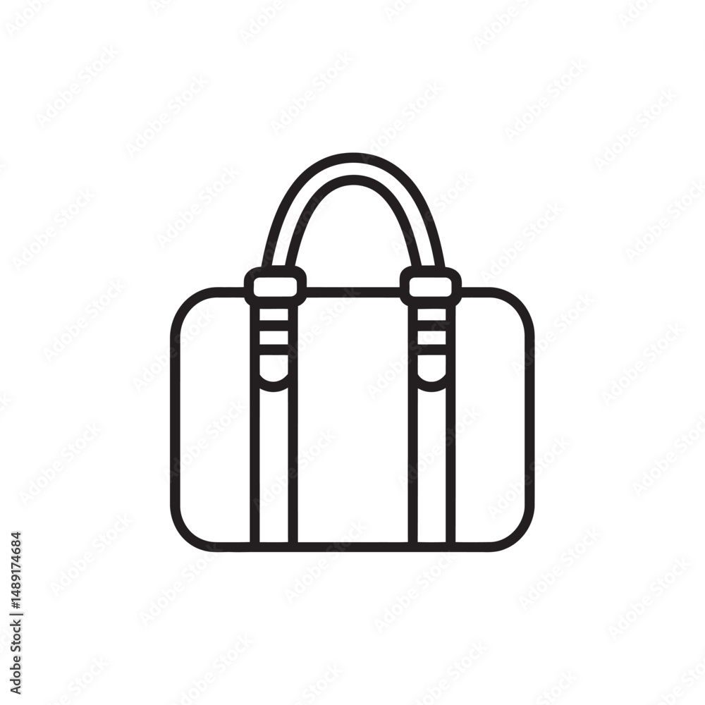 Poster minimalist line art shows a duffel bag with visible handles on transparent background