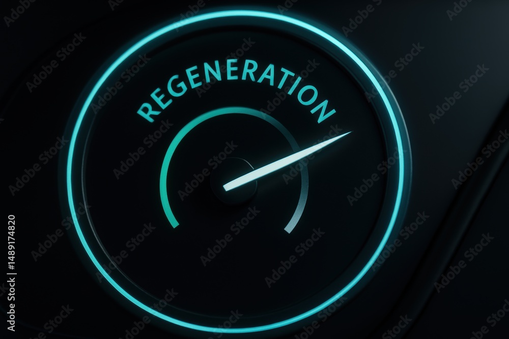 Poster futuristic dashboard indicator for regeneration feature in high-tech vehicle interior