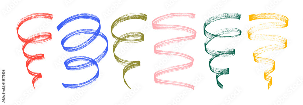 Poster collection of squiggle doodle lines, wavy graphic ribbons, swirls and spirals. brush drawn vector cu