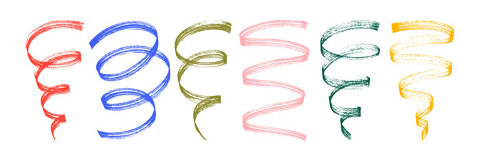Collection of squiggle doodle lines, wavy graphic ribbons, swirls and spirals. Brush drawn vector curved lines with loops.