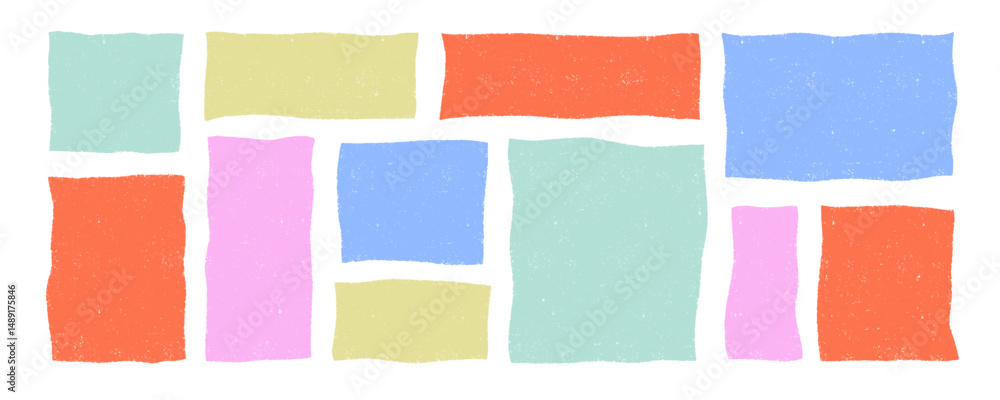 Poster Vector wavy rectangles with grain texture, irregular colorful text boxes. Crayon drawn squares and rectangles with wavy rough edges. Organic grunge text boxes, geometric shapes or empty speech bubbles