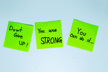 Positive affirmations concept. motivation words on sticky note with isolated background