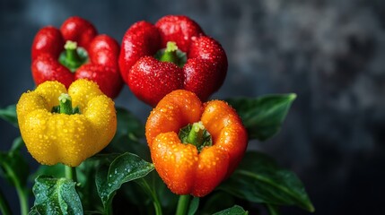 Colorful bell peppers arranged against a backdrop emphasizing freshness and vibrancy