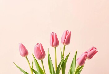 Obraz premium Pink tulip minimalist skincare tube pastel background, cosmetic, macro