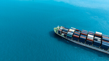 Aerial view of the freight shipping transport system cargo ship container. international...