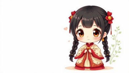 Charming traditional japanese girl in kimono studio illustration white background cute cultural essence