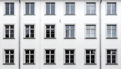 Fototapeta premium 古い白塗り住宅のファサードと規則的な窓のリズム